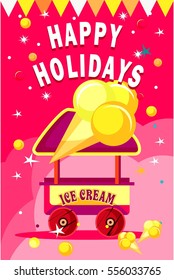 vector illustration of an ice cream cart for fun fairs and festivals on a colored background