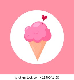 Vector illustration with ice cream in cercle shape on pink background. 