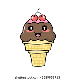 vector illustration of ice cream with cherry topping with chocolate flavor