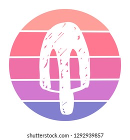 Vector Illustration of Ice Cream with Circle Sunset of Red, Pink, and Violet Color. Graphic Design for Background, T-shirt, Template, and More