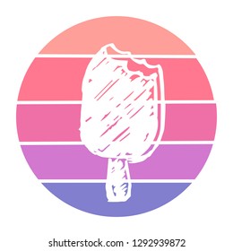 Vector Illustration of Ice Cream with Circle Sunset of Red, Pink, and Violet Color. Graphic Design for Background, T-shirt, Template, and More