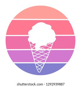Vector Illustration of Ice Cream with Circle Sunset of Red, Pink, and Violet Color. Graphic Design for Background, T-shirt, Template, and More