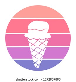 Vector Illustration of Ice Cream with Circle Sunset of Red, Pink, and Violet Color. Graphic Design for Background, T-shirt, Template, and More