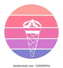 Vector Illustration of Ice Cream with Circle Sunset of Red, Pink, and Violet Color. Graphic Design for Background, T-shirt, Template, and More