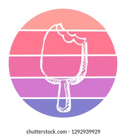 Vector Illustration of Ice Cream with Circle Sunset of Red, Pink, and Violet Color. Graphic Design for Background, T-shirt, Template, and More