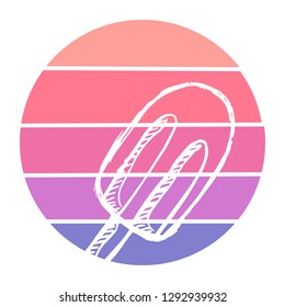 Vector Illustration of Ice Cream with Circle Sunset of Red, Pink, and Violet Color. Graphic Design for Background, T-shirt, Template, and More