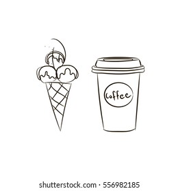 Vector illustration of ice cream, coffee icons