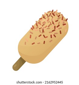 Vector illustration of ice cream. Colored fruit ice lolly with sweets. Idea for a poster, postcard, t-shirt. Healthy food for takeout, bar or restaurant menu. Cartoon style. Summer vibe