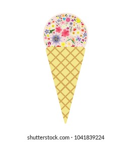 vector illustration of ice cream cone with flower petals for sophisticated taste banners