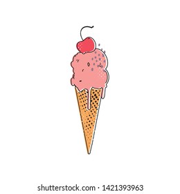 Vector illustration - Ice cream cone, summer time, cherry