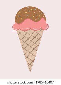 Vector illustration of ice cream cone. Cute ice cream illustration. Good for greeting cards, sticker, and more.