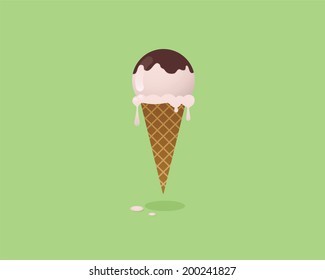 Vector illustration of ice cream cone with chocolate.