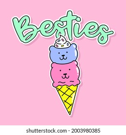 VECTOR ILLUSTRATION OF AN ICE CREAM CONE, SLOGAN PRINT