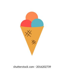 Vector illustration of ice cream cone with three scoops.