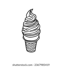 Ilustración vectorial del arte de la línea de contorno del cono de helado, diseño plano simple aislado en fondo blanco