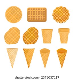 Vector illustration of ice cream cone and empty crispy wafers isolated on a white background.