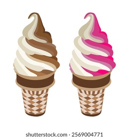 Vector illustration of Ice Cream Cone Chocolate milk and Ice Cream Cone strawberry milk isolated on white background