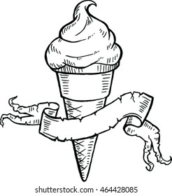 vector illustration with ice cream cone and vintage ribbon.