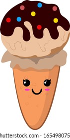Vektorillustration Illustration Eis Cream Cones mit Kawaii Emoji Happy Gesichtsausdruck