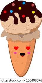Vector Ilustración Helado Conos con la expresión Kawaii Emoji Face