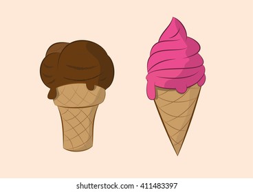 vector illustration of ice cream cones