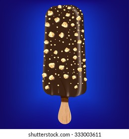 Vector illustration of Ice cream covered by nuts. Fully Re-size-able vector and Scale-able with high resolution great for showcase, product presentation, advertising. Realistic vector icecream.