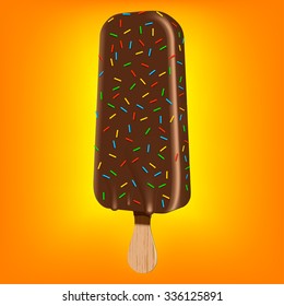 Vector illustration of Ice cream covered by milk chocolate and decorated. Fully scale-able with high resolution great for showcase, product presentation, advertising. Realistic vector icecream.