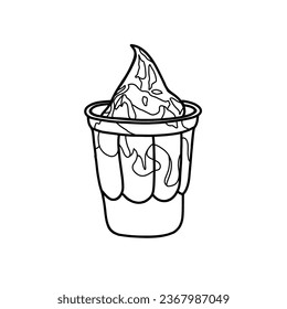 Ilustración vectorial de la línea de contorno de la crema helada, diseño plano simple aislado en fondo blanco