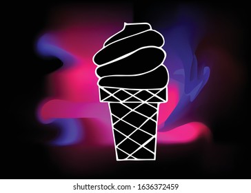 Vector Illustration of Ice Cream Dessert Food with Neon Background
