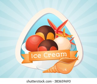 Vector Illustration of ice cream, dessert. Summer sweetness. Menu design, label.