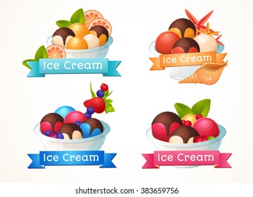 Vector Illustration of ice cream, dessert. Summer sweetness. Big set. Menu design, label.
