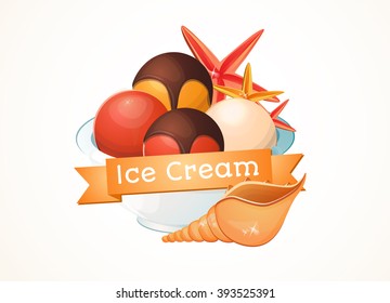 Vector Illustration of ice cream, dessert. Summer sweetness. Menu design, label.