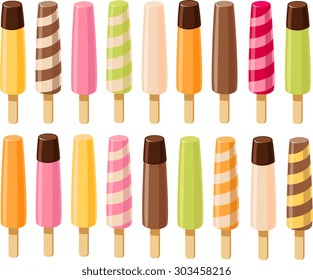 Vector illustration of ice cream in different flavors.