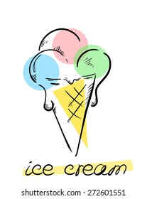 Vector illustration of the ice cream. Doodle.