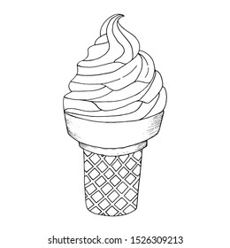 Vector illustration of ice cream. Element for creating patterns, frames, postcards, prints, stickers, packaging. Topics: food, holidays, sweets, summer