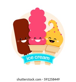 Vector illustration of ice cream emblem with chocolate and berry ice cream