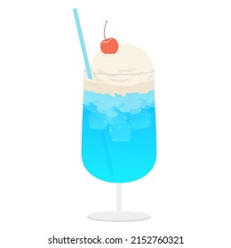 Ilustración vectorial de la flotación de helado, soda azul.