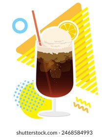 Vektorillustration eines Eis-Floats, Cola Float mit niedlichem Pop-Hintergrund.