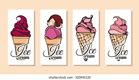 vector illustration with ice Cream. Flyer/poster/ Banner set. Sketch.