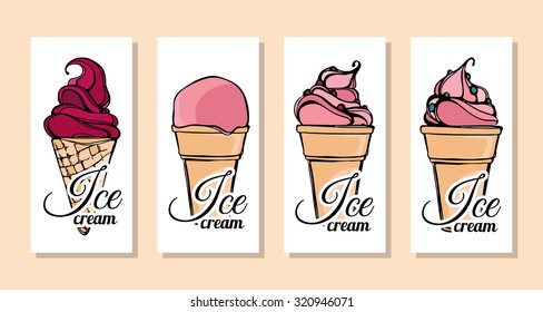 vector illustration with ice Cream. Flyer/poster/ Banner set. Sketch.