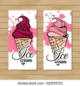 Vector Illustration With Ice Cream. Flyer/poster/ Banner Set. Sketch.