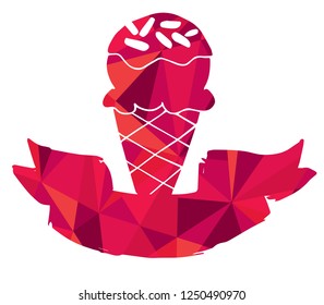 Vector Illustration of Ice Cream Food Red Polygon Geometric Banner Logo For Isolated Graphic Design Outline, Sign, Symbol and more