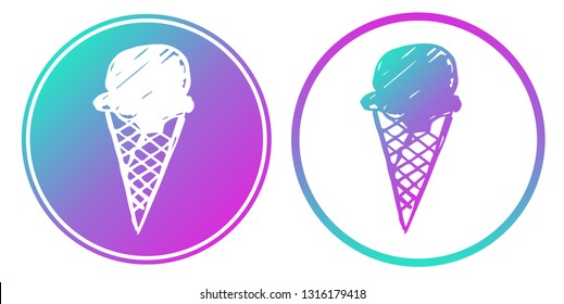 Vector Illustration of Ice Cream Food with Gradient Circle Blue and Violet. Logo, Sticker and Icon for Graphic Design.