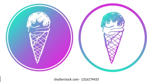 Vector Illustration of Ice Cream Food with Gradient Circle Blue and Violet. Logo, Sticker and Icon for Graphic Design.