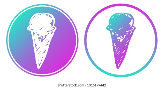 Vector Illustration of Ice Cream Food with Gradient Circle Blue and Violet. Logo, Sticker and Icon for Graphic Design.