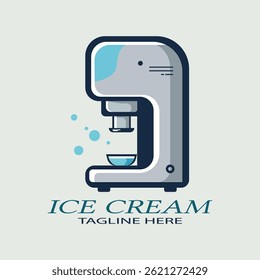 Vector illustration with ice cream freezer, logo, design.