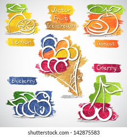 Vector illustration of ice cream and fruit icon collection