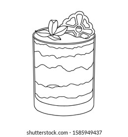 vector illustration. Ice cream in a glass. Color hand-drawn vanilla, chocolate ice cream with cookies and a leaf of mint. The object is isolated on a white background. Can be used to decorate the menu