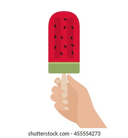 Vector illustration of ice cream in a hand. Isolated on white background.