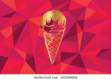 Vector Illustration of Ice Cream Icon with Red Polygon and Geometric. Graphic Design for Template, Layout, Background, Poster and More